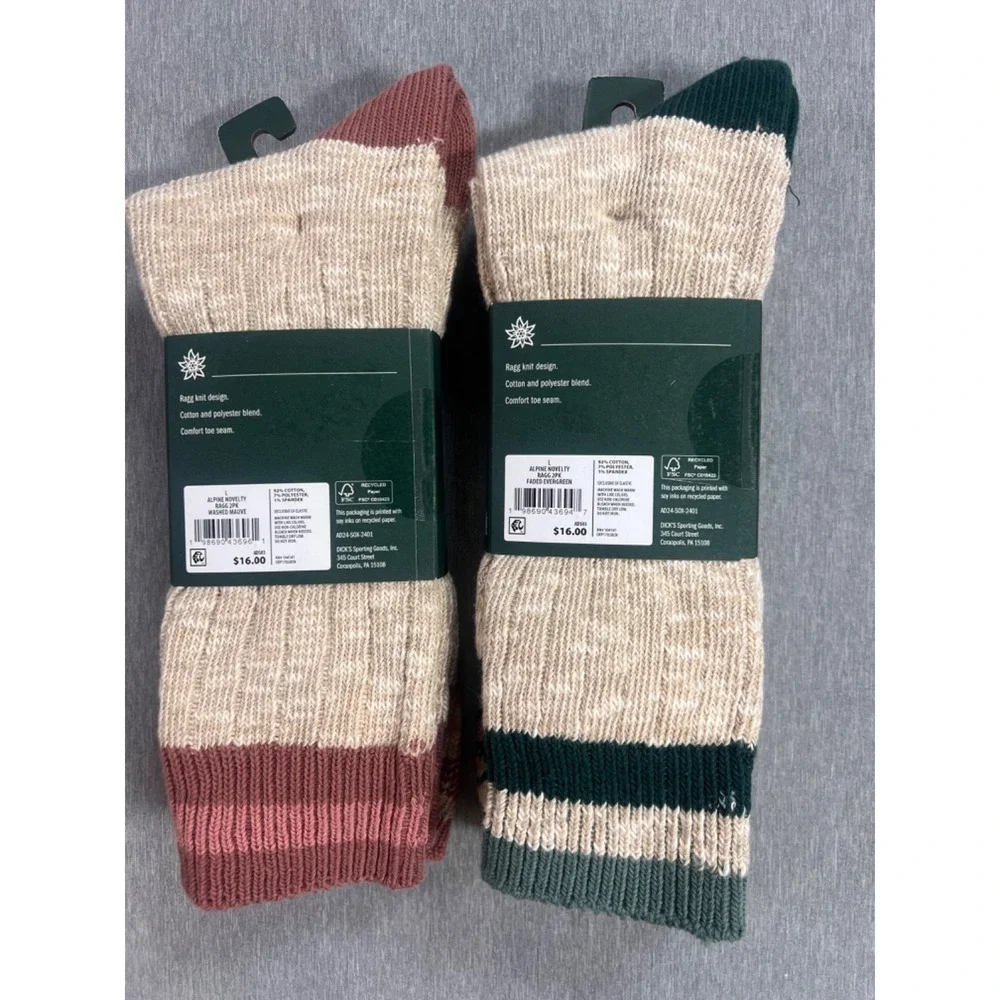 NEW 4‎ Pair Alpine Design Performance Hiking Crew Cut Ragg Socks Women's L 10 +
